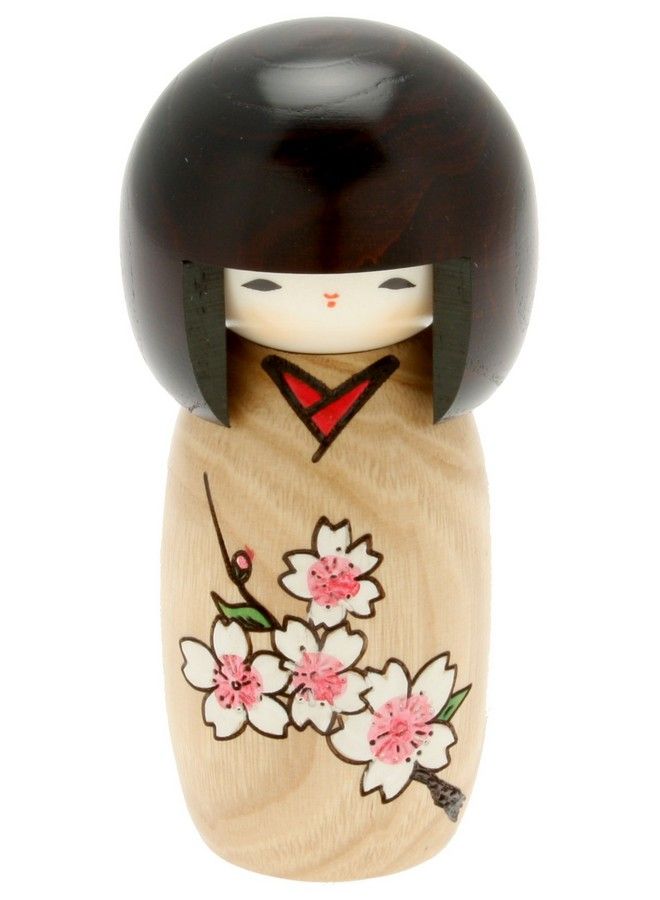 Usaburo Japanese Kokeshi Doll, Kimiko Brown Kimono - Image 2