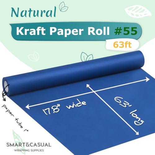 SMART&CASUAL 17.8" x 760" (63') Blue Kraft Craft Paper Roll for Gift Wrapping Bulletin Board Bouquet Flower Kids Art Packing Parcel Table Covering 80GSM 55LB (Blue, 17.8" x 63') - Image 2