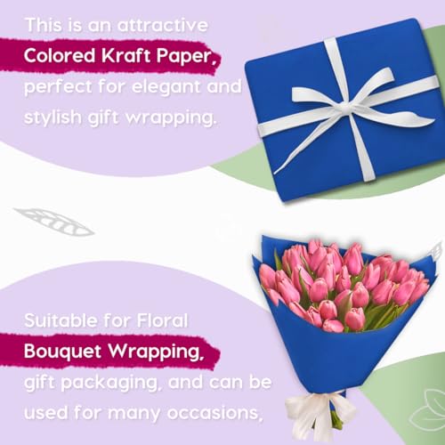 SMART&CASUAL 17.8" x 760" (63') Blue Kraft Craft Paper Roll for Gift Wrapping Bulletin Board Bouquet Flower Kids Art Packing Parcel Table Covering 80GSM 55LB (Blue, 17.8" x 63') - Image 4