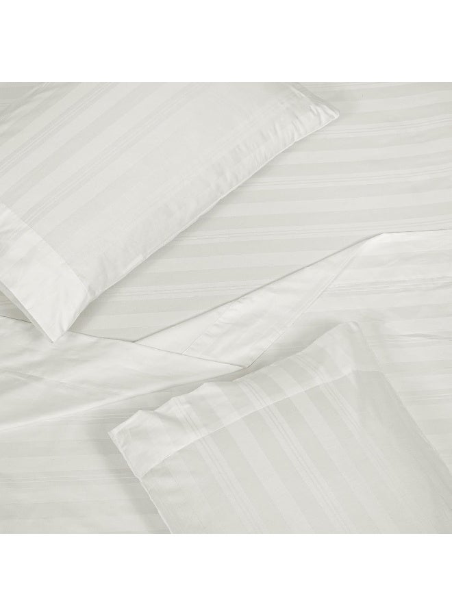 Royale Linens 300 Thread Count 100% Long Staple Combed Cotton Striped Sheet Set - 4 Piece Queen Bed Sheet - 1 Fitted Sheet 1 Flat Sheet 2 Pillowcase -Cool & Crisp Sheet Set (Queen, Multi Stripe White)  - Image 4
