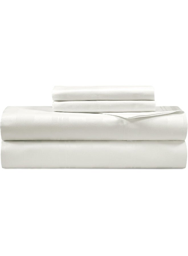 Royale Linens 300 Thread Count 100% Long Staple Combed Cotton Striped Sheet Set - 4 Piece Queen Bed Sheet - 1 Fitted Sheet 1 Flat Sheet 2 Pillowcase -Cool & Crisp Sheet Set (Queen, Multi Stripe White)  - Image 1
