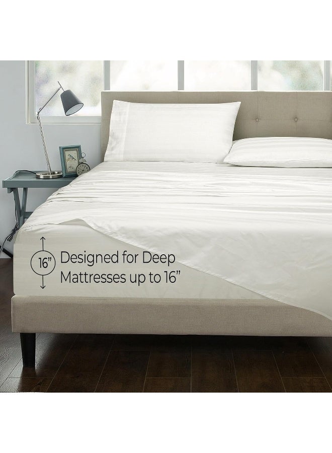 Royale Linens 300 Thread Count 100% Long Staple Combed Cotton Striped Sheet Set - 4 Piece Queen Bed Sheet - 1 Fitted Sheet 1 Flat Sheet 2 Pillowcase -Cool & Crisp Sheet Set (Queen, Multi Stripe White)  - Image 3