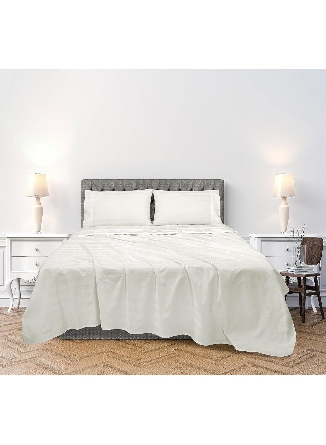 Royale Linens 300 Thread Count 100% Long Staple Combed Cotton Striped Sheet Set - 4 Piece Queen Bed Sheet - 1 Fitted Sheet 1 Flat Sheet 2 Pillowcase -Cool & Crisp Sheet Set (Queen, Multi Stripe White)  - Image 2