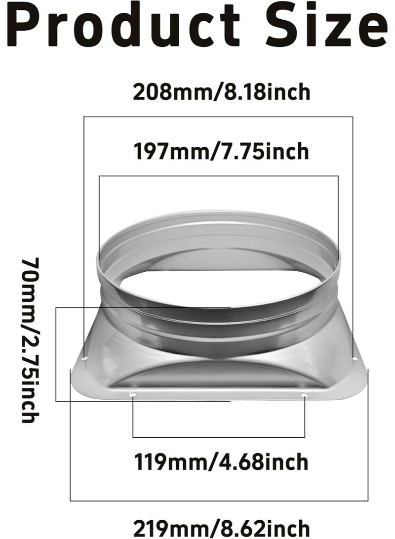 فلانجة موصل مجرى هواء 8 بوصة، فلانجة أنبوب معدني مستقيم واجهة مربعة إلى دائرية للتهوية والتبريد والتدفئة وأنظمة تكييف الهواء مع مسامير - Image 2