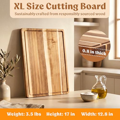 EDELHAUS Acacia Wood XL Cutting Board for Kitchen, Large Cutting Board 17.1 × 12.8 - Wooden Chopping Boards with Juice Groove, Non-Toxic, Knife-Friendly & Durable – Housewarming Gift, Charcuterie & Meal Prep - Image 2