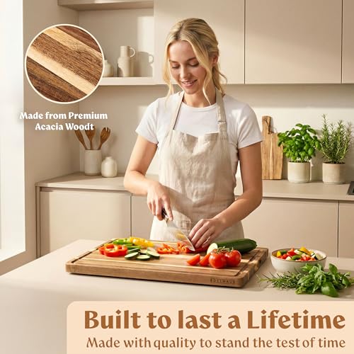 EDELHAUS Acacia Wood XL Cutting Board for Kitchen, Large Cutting Board 17.1 × 12.8 - Wooden Chopping Boards with Juice Groove, Non-Toxic, Knife-Friendly & Durable – Housewarming Gift, Charcuterie & Meal Prep - Image 3