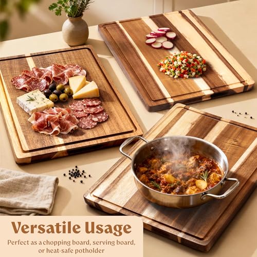 EDELHAUS Acacia Wood XL Cutting Board for Kitchen, Large Cutting Board 17.1 × 12.8 - Wooden Chopping Boards with Juice Groove, Non-Toxic, Knife-Friendly & Durable – Housewarming Gift, Charcuterie & Meal Prep - Image 5