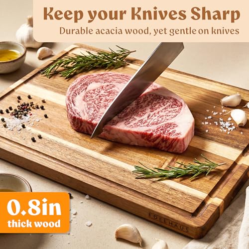 EDELHAUS Acacia Wood XL Cutting Board for Kitchen, Large Cutting Board 17.1 × 12.8 - Wooden Chopping Boards with Juice Groove, Non-Toxic, Knife-Friendly & Durable – Housewarming Gift, Charcuterie & Meal Prep - Image 4