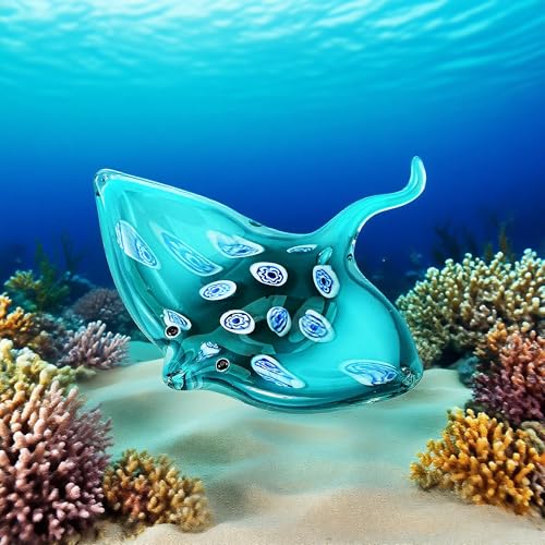 QFkris Glass Ray Fish, Handmade Crystal Manta Ray, Glass Stingray Cute Sea Animal Figurine, Art Home Decor - Image 2