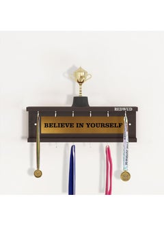 Redwud Redwud Believe Medal and Trophy Hanger Shelf for Home Wall Decoration Wall Mount Medal Frame Holder 12 Hooks Wenge DIY 