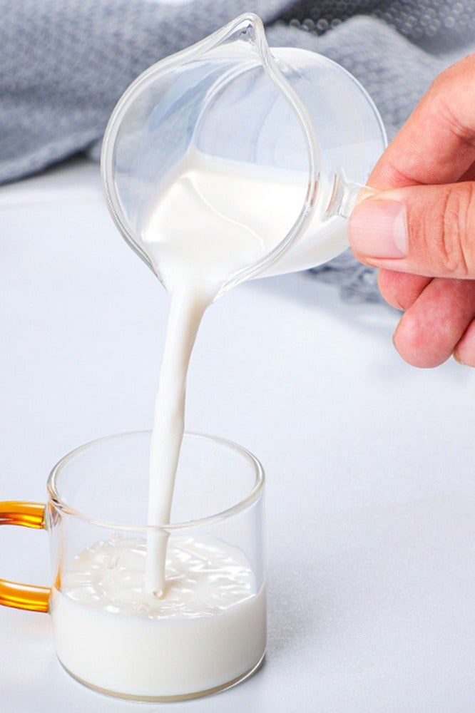 2 Pack Double Spouts Milk Cup with V-Shaped Mouth  And Espresso Glass Clear Coffee Mug Sets - Image 4