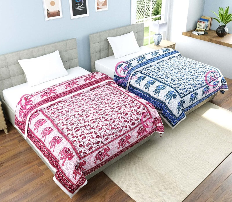 WORLDNEX 400 TC Pure Cotton Jaipuri Design Printed Light Weight Traditional Rajasthani Print Single Bed QuiltRazaiRajai Design 7 Single Bed Set of 2 Combo Set - Image 5