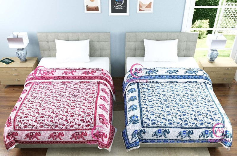WORLDNEX 400 TC Pure Cotton Jaipuri Design Printed Light Weight Traditional Rajasthani Print Single Bed QuiltRazaiRajai Design 7 Single Bed Set of 2 Combo Set - Image 4
