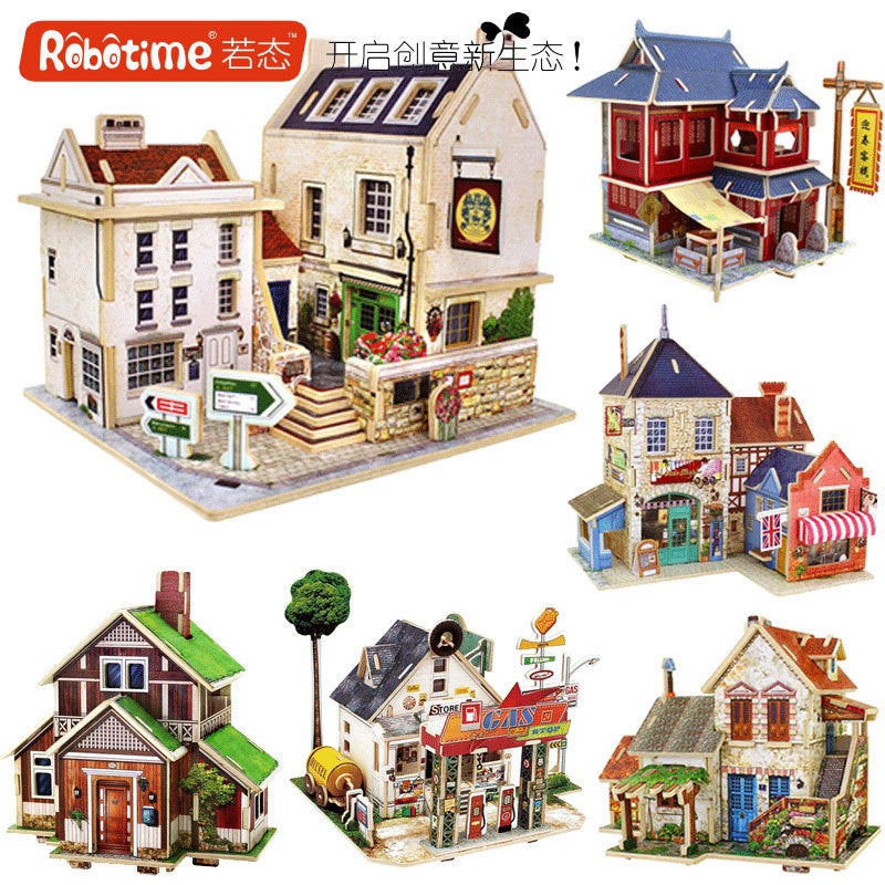 Ruostate Ruolai Wooden 3D Three-Dimensional Puzzle Children'S Educational Toys Diy Cabin Building Assembled Model Gift - Image 2