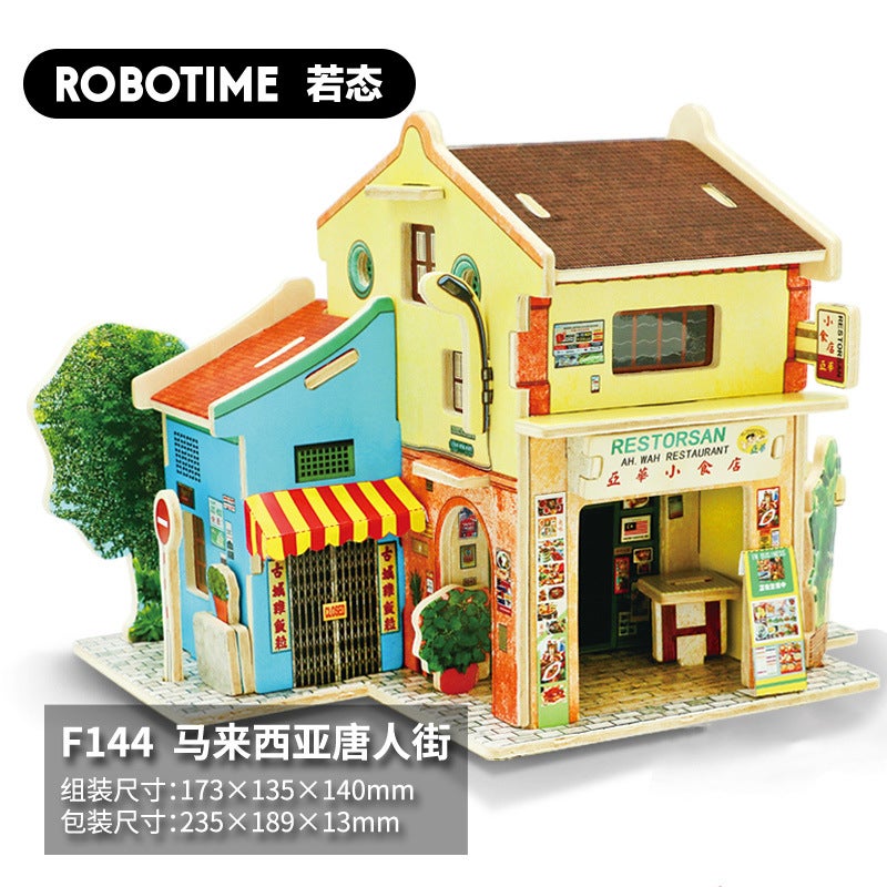 Ruostate Ruolai Wooden 3D Three-Dimensional Puzzle Children'S Educational Toys Diy Cabin Building Assembled Model Gift - Image 1