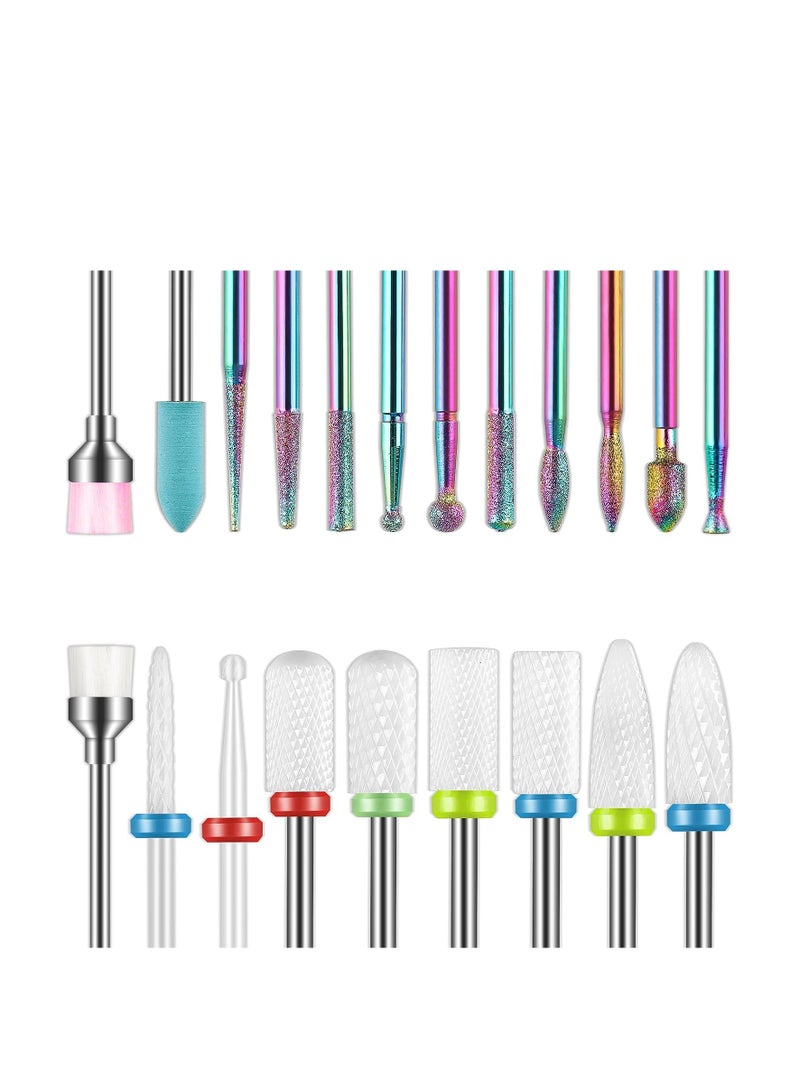 Depvko Depvko 21pcs Nail Drill Bits Sets, 3/32 Inch Diamond Cuticle Electric Nail File and Ceramic Acrylic Gel Nail Bit Kit, Acrylic Nail Art Tools, Carbide Remover Bits for Manicure Pedicure, Home Salon - Image 1