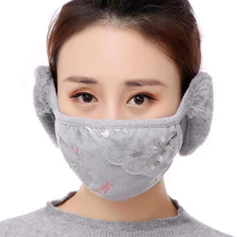Madhavi Girl's Winter Mask, Ear Muff & Mask For Women Latest And Trendy_Pack Of 01,Grey - Image 5