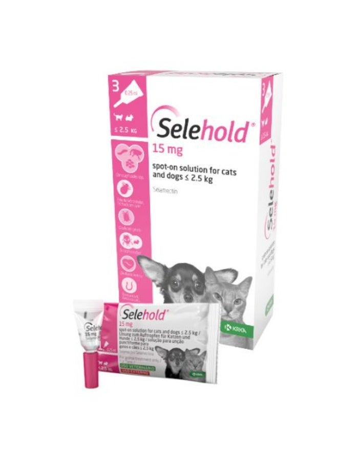 KRKA Selehold Spot-On Flea & Parasite Treatment for Cats & Dogs Up to 2.5Kg 15mg 3 Pipettes From Varmacy