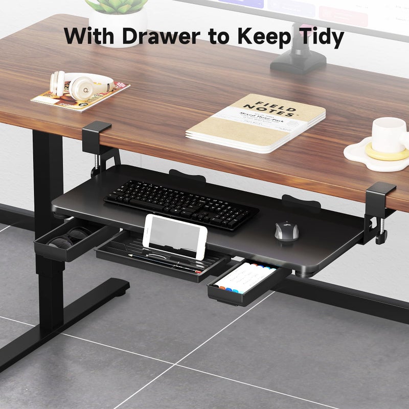 XINLEI Keyboard Tray Under Desk with Storage Drawer Large C-Clamp 26.7â€(31â€ Including Clamps) x 11.8â€ Slide-Out Platform Computer Drawer Pull Out Keyboard & Mouse Tray DSF7CT - Image 5