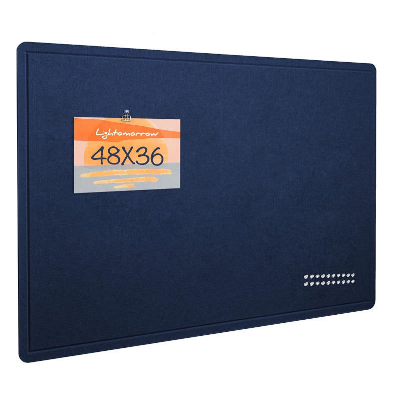 lightomorrow Large Bulletin Board - 48 x 36 Inches, Decorative Felt Pin Board for Wall - 4' x 3' Foldable Photo Display Board with Self-Adhesive Tape, Includes 20 Push Pins - Dark Blue - Image 1