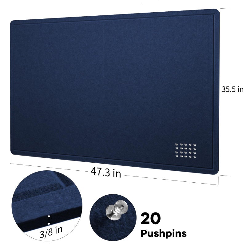 lightomorrow Large Bulletin Board - 48 x 36 Inches, Decorative Felt Pin Board for Wall - 4' x 3' Foldable Photo Display Board with Self-Adhesive Tape, Includes 20 Push Pins - Dark Blue - Image 5