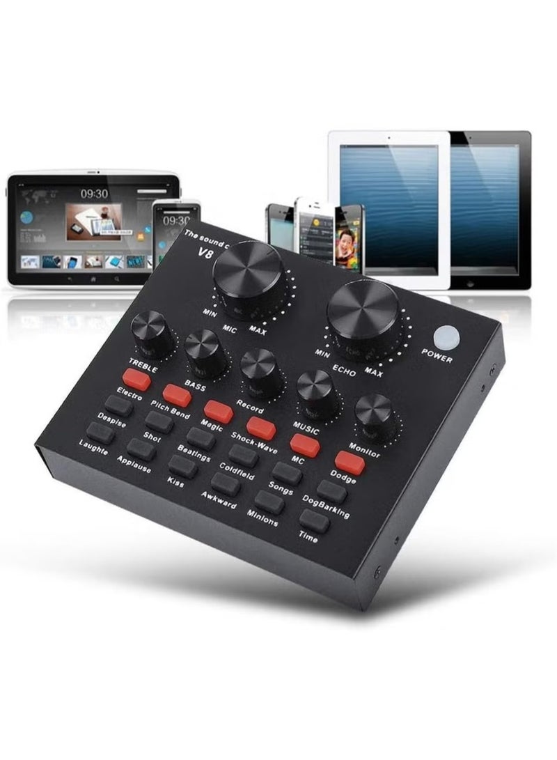 خلاط صوت V8 للكاريوكي والتسجيل والبث المباشر – بطاقة صوت خارجية USB لتسجيل KTV والدردشة الصوتية - Image 1
