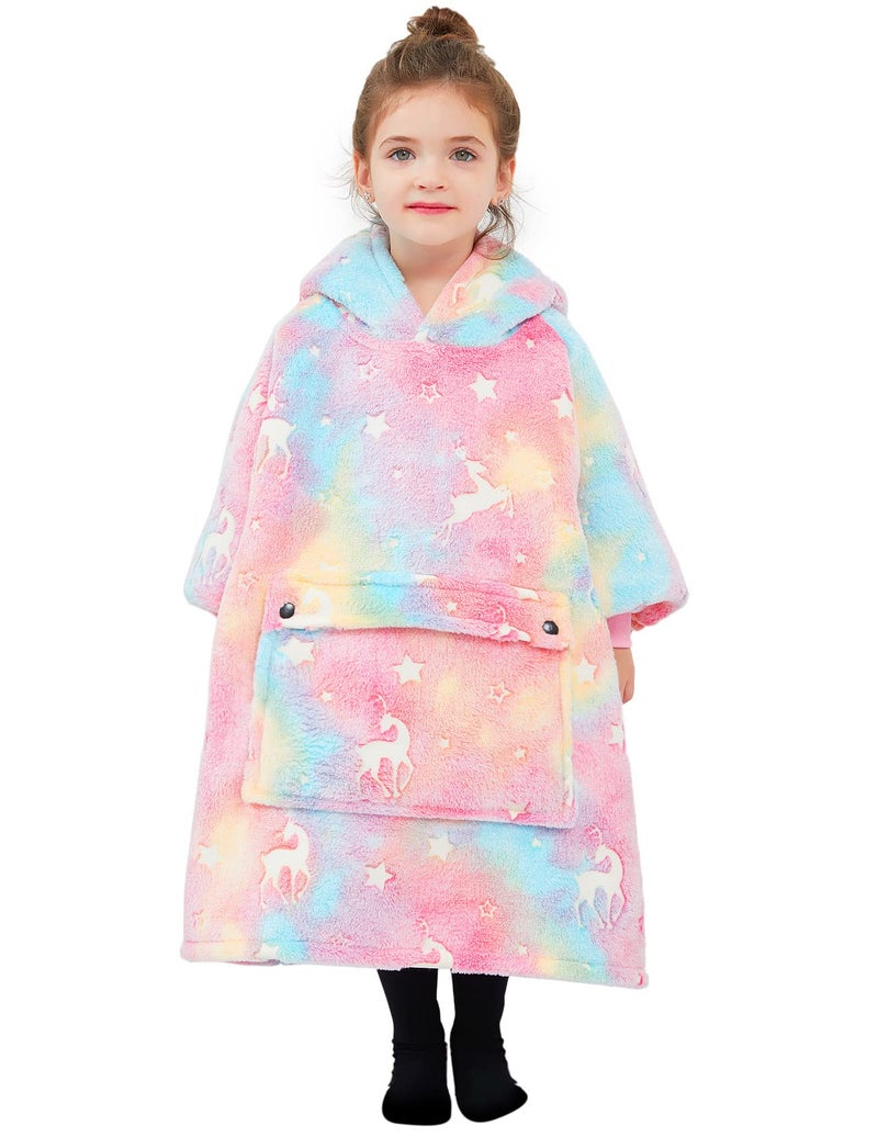 KFUBUO Glow in The Dark Wearable Blanket Hoodie for Kids Toddlers Sherpa Blanket Sweatshirt with Pocket 26 Year Old Girl Birthday Gifts
