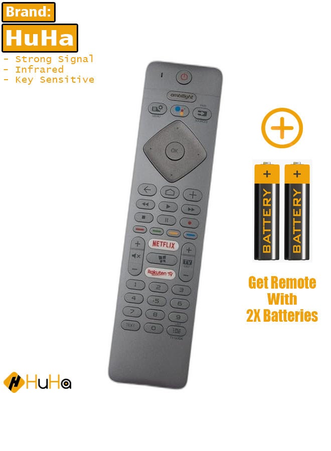 HuHa New Replacement Remote Control, Remote Control Fit, Universal Remote Control Compatible with Philips 4K UHD LED Android TV 43PUS7304 43PUS7354 50PUS7304 50PUS7354