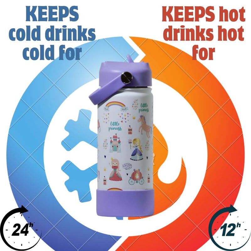 TOM  BELL Insulated Water Bottle for Kids 500ml,Double Wall Water Bottle for School, Sipper Bottle,Hot and Cold, Premium 304 Stainless Steel (Princess, 500ml) - Image 2