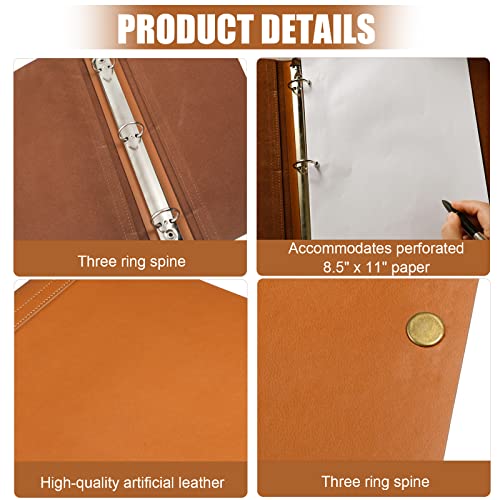 Teling 1 Pcs Leather 3 Ring Binder Holds 8.5 x 11 Inch Paper Binder Organizer Vintage Faux Leather Portfolio Folder Planner for Office Home Document Photo Diary Supplies (Antique Brown) - Image 3