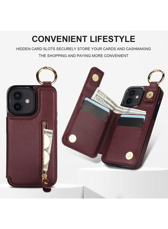Zaboon Case For iPhone 12 Litchi Texture Zipper Double Buckle Card Bag Phone Case - Image 5
