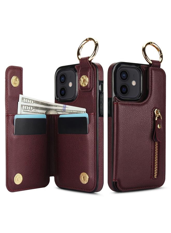 Zaboon Case For iPhone 12 Litchi Texture Zipper Double Buckle Card Bag Phone Case - Image 2