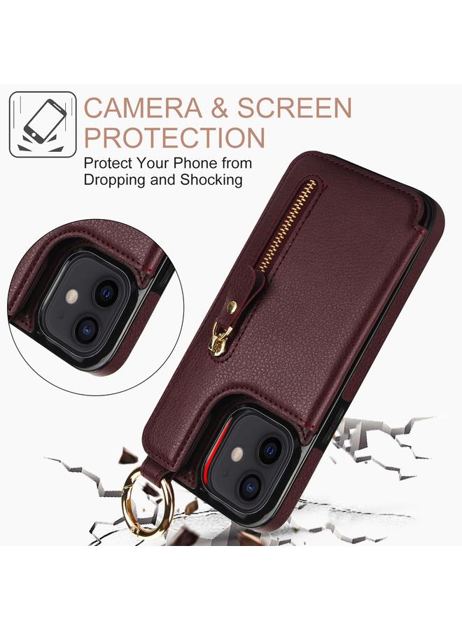 Zaboon Case For iPhone 12 Litchi Texture Zipper Double Buckle Card Bag Phone Case - Image 3