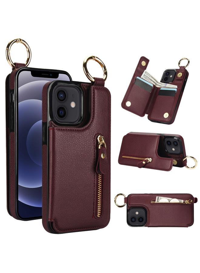 Zaboon Case For iPhone 12 Litchi Texture Zipper Double Buckle Card Bag Phone Case - Image 1