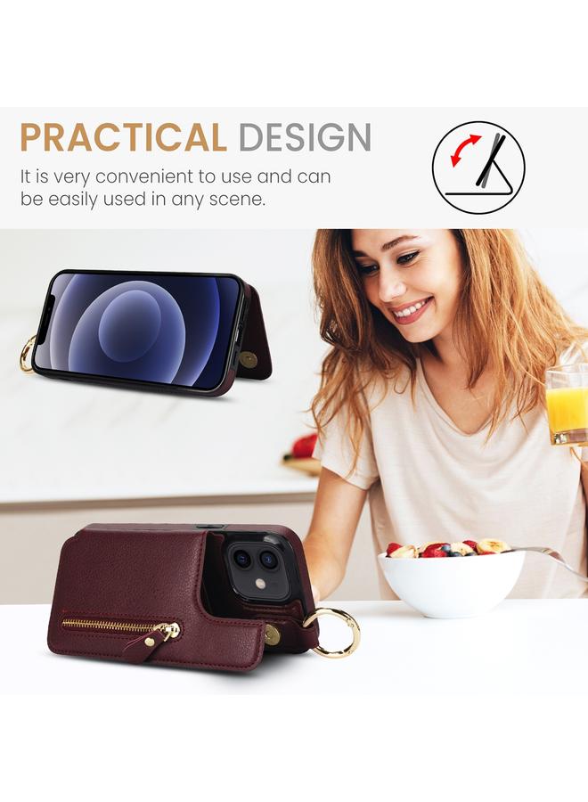 Zaboon Case For iPhone 12 Litchi Texture Zipper Double Buckle Card Bag Phone Case - Image 4