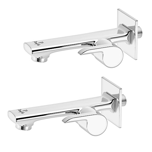 Pixaflo Chocolate Brass Long Body Bib Cock Tap Combo with Wall Flange, Pack of 2, Chrome Finish - Image 1