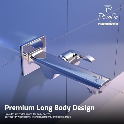 Pixaflo Chocolate Brass Long Body Bib Cock Tap Combo with Wall Flange, Pack of 2, Chrome Finish - Image 5