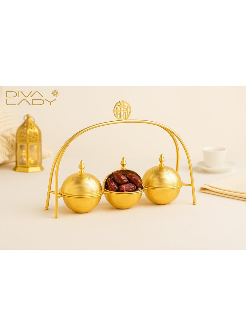 DIVA LADY 🌟 Luxury Triple Gold Metal Dates & Serving Holder – Elegance that Completes Your Hospitality ✨ - Image 1