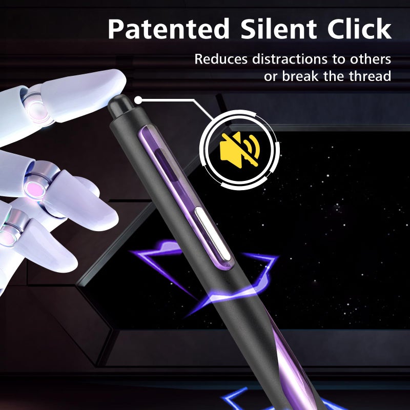 WRITECH أقلام حبر جل قابلة للسحب WRITECH: مركز ثقل منخفض 0.7 مم متعددة الألوان نقطة متوسطة مع إعادة تعبئة نقرة صامتة بدون تلطيخ قلم أسود أزرق بنفسجي 3 قطع - Image 4