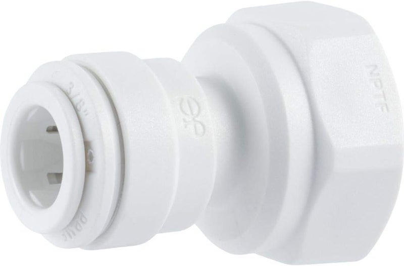 John Guest 3/8 OD x 1/4 NPTF Inch Female Adapter, Push to Connect Plastic Plumbing Fitting, PP451222WP - Image 1