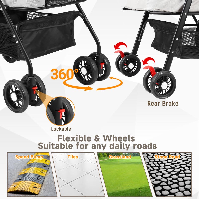 AODI Pet Stroller for Small Dogs and Cats with 4 Wheels, 3 in 1 Foldable Dog Stroller with Detachable Carrier, Breathable Mesh, Storage Basket & Cup Holder, Up to 33 lbs - Image 4