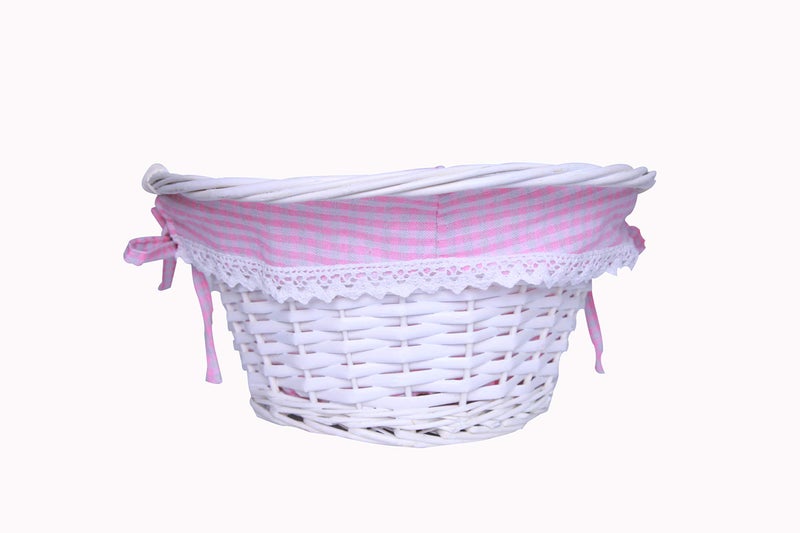 KRZIL Oypeip Easter Basket Gift Basket Oval Willow Round Wicker Storage Basket With One Drop Down Handle Easter Baskets for Kids Fabric Cotton Linen For Office, Bedroom, Closet, Toys - Image 2