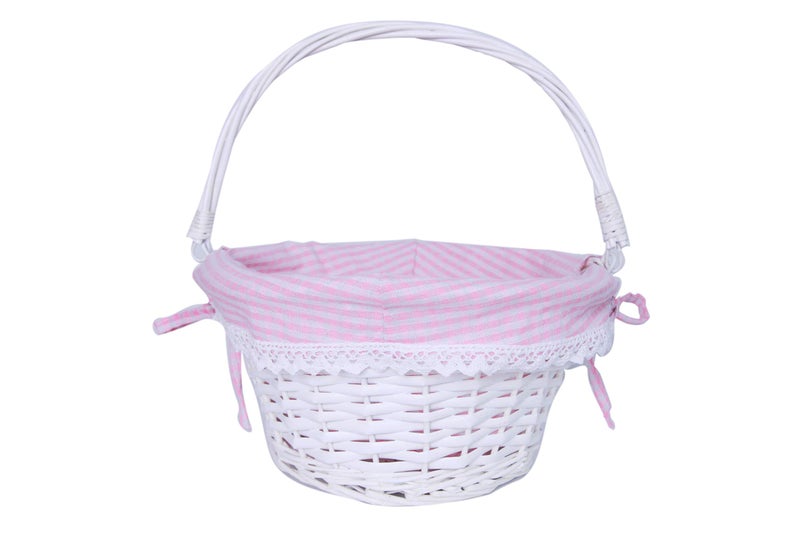 KRZIL Oypeip Easter Basket Gift Basket Oval Willow Round Wicker Storage Basket With One Drop Down Handle Easter Baskets for Kids Fabric Cotton Linen For Office, Bedroom, Closet, Toys - Image 1
