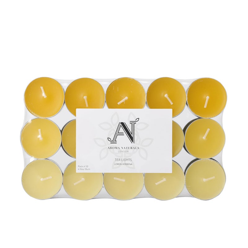 Aroma Naturals 30 Tea-Lights Pack Scented, Lemon VerbenaScented | Burn Time - 4hrs each | Great for any occasion- Home, Spa, Celebrations or Romantic ambience - Image 2