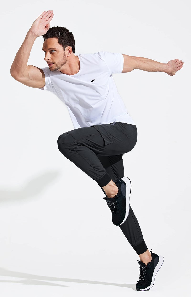 Libin Men's Lightweight Joggers Quick Dry Cargo Hiking Pants Track Running Workout Athletic Travel Golf Casual Outdoor, Black L - Image 5