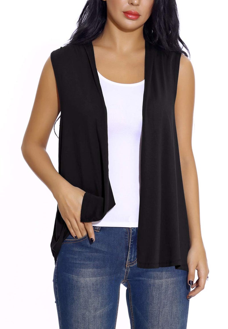 EXCHIC Women's Sleeveless Open Front Cardigan Vest Lightweight Cool Coat (XL, Black) - Image 2