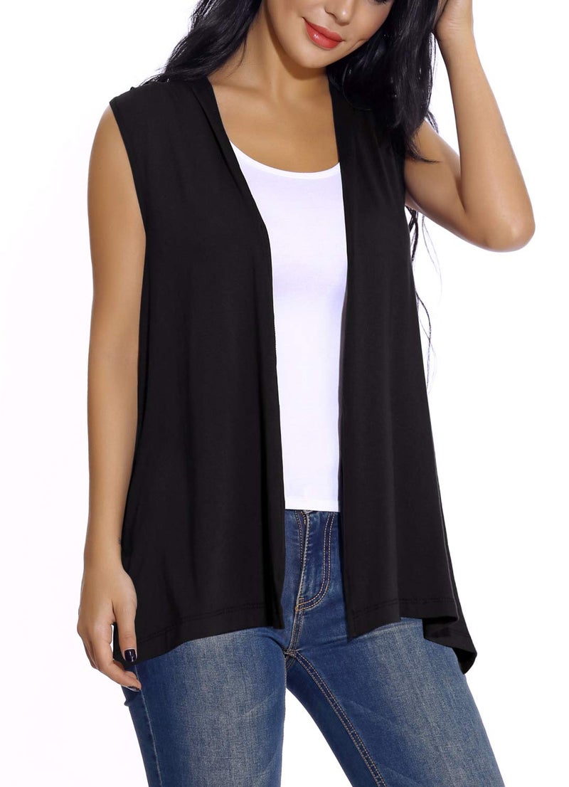 EXCHIC Women's Sleeveless Open Front Cardigan Vest Lightweight Cool Coat (XL, Black) - Image 1