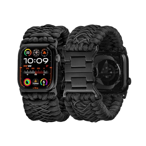 Tefeca Titan Series Paracord Band Compatible with Apple Watch 49mm 45mm 44mm 42mm, Ultra/Ultra2 Series 9/8/SE2/7/6/SE/5/4/3/2/1 (Black,M/L for 49/45/44/42mm) - Image 1