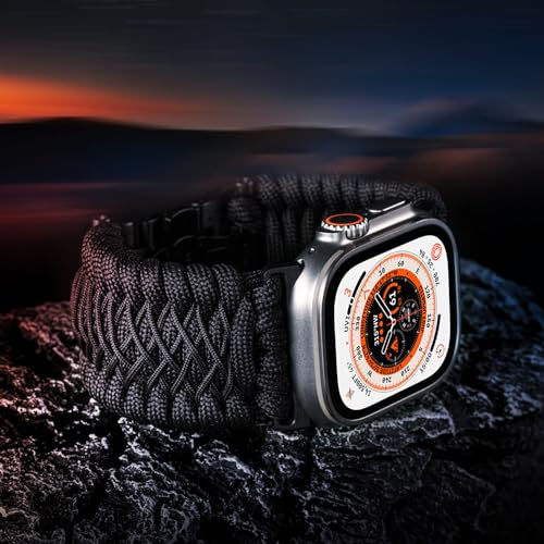 Tefeca Titan Series Paracord Band Compatible with Apple Watch 49mm 45mm 44mm 42mm, Ultra/Ultra2 Series 9/8/SE2/7/6/SE/5/4/3/2/1 (Black,M/L for 49/45/44/42mm) - Image 3