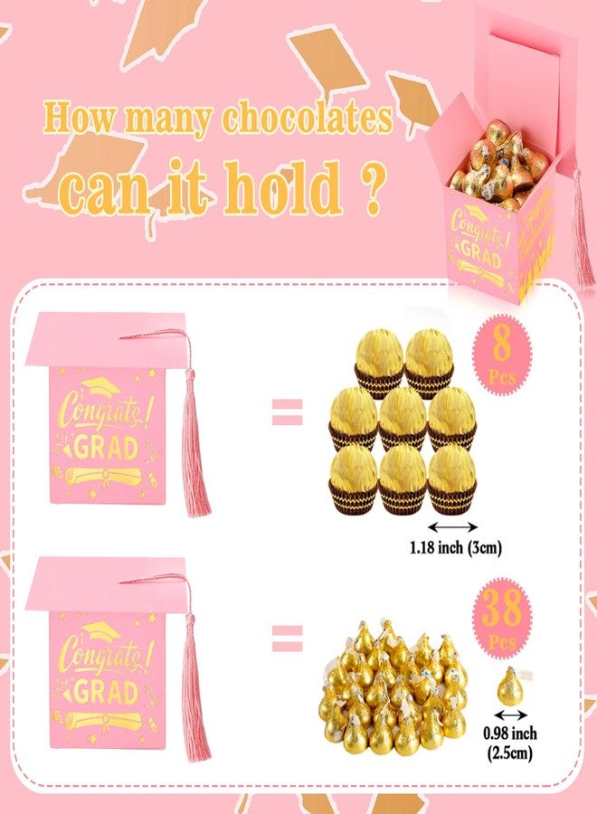 Chuangdi 30 Pieces Congrats Grad Party Candy Boxes, DIY Grad Cap Box with Tassels for Graduation Gift Graduation Party Favors Decor Party Supplies Graduation Centerpieces for Tables (Rose Pink) - Image 4